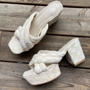 Shane Justin IT GIRL Ivory Terrycloth Chunky Flatform Sandals Mules Heels 42 12
